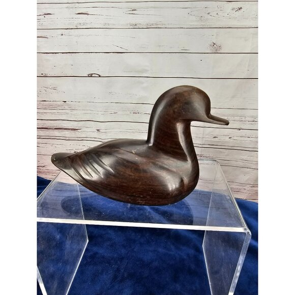 Duck Decoy Wooden Solid‎ Smooth Dark Wood 7" long by 4" tall - Picture 10 of 10